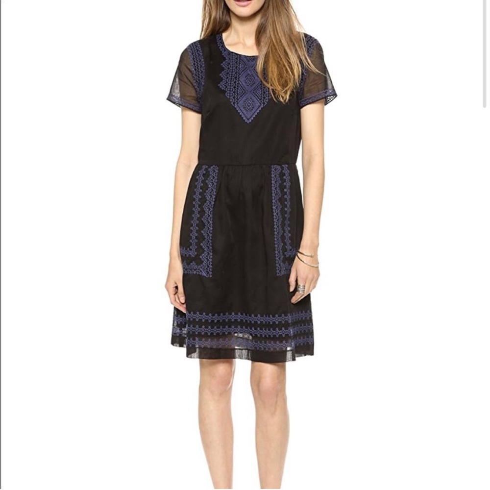 Madewell black and blue embroidered dress sz 6